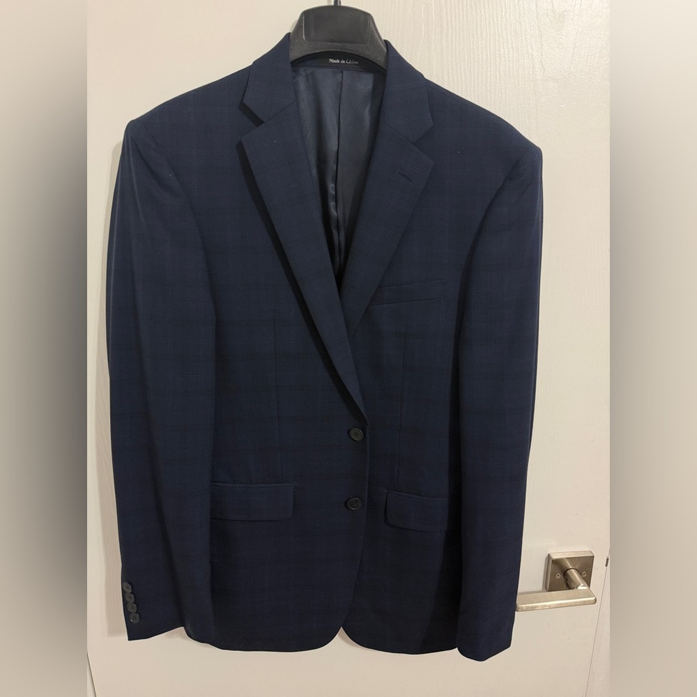 Calvin Klein Navy Windowpane Sport Coat (Extreme Slim Fit 38R)